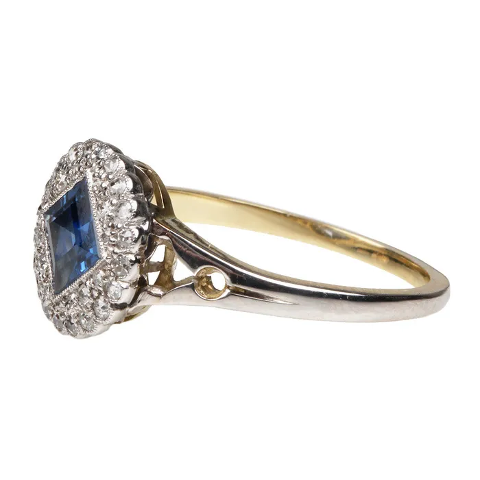 Edwardian Sapphire and Diamond Cluster Ring Bell Bird Antiques Rings