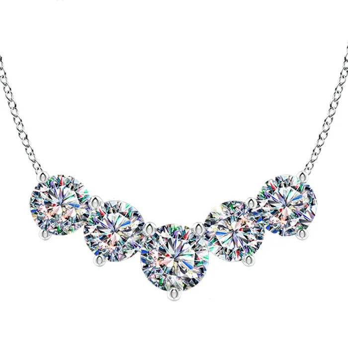 FACETS OF FIRE 14KWG 150 CTW RD FOF DIA 5 STONE NECKLACE Necklaces