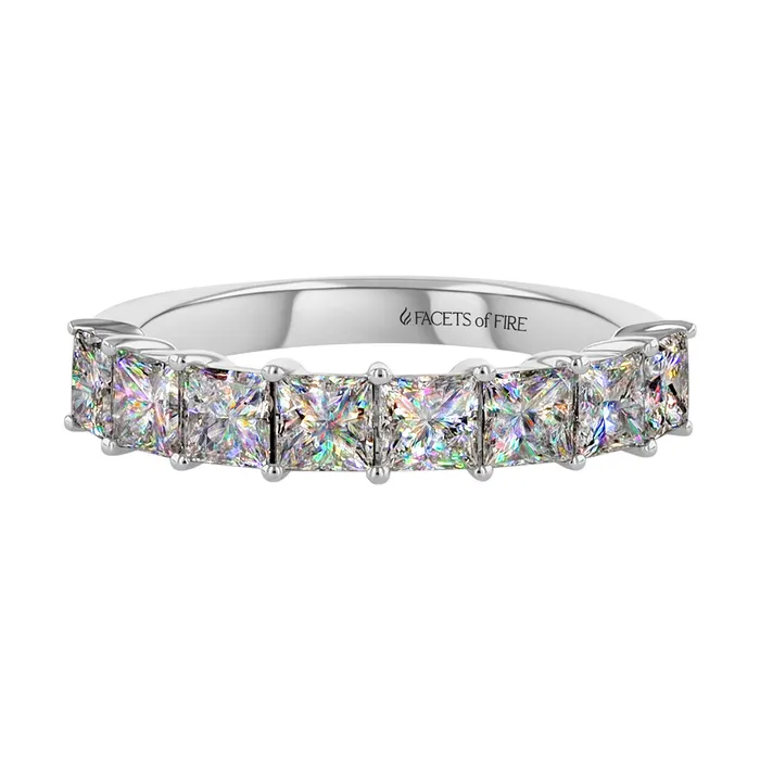 FACETS OF FIRE Rings 14KWG 150CTW FOF PRINCESS 7 STONE DIA BAND