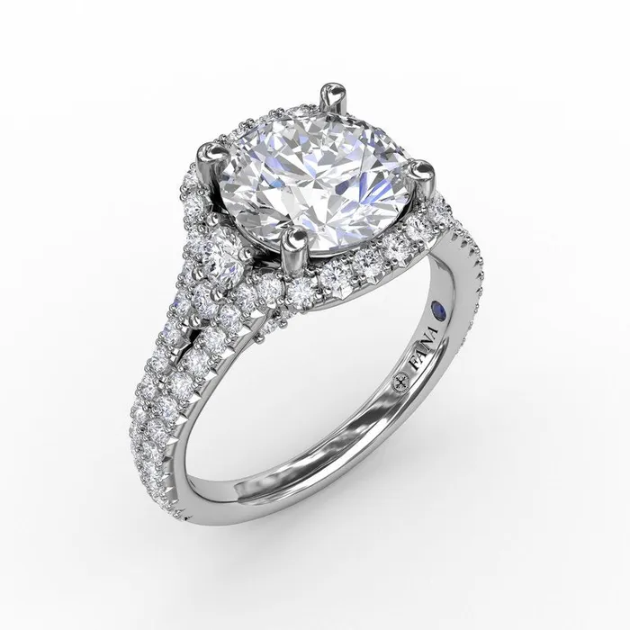 FANA Rings Cushion Halo Engagement Ring With Side Stones and DoubleRow Diamond Band FANA Rings Cushion Halo Engagement Ring With Side Stones and DoubleRow Diamond Band