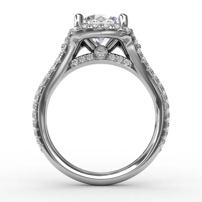 FANA Rings Cushion Halo Engagement Ring With Side Stones and DoubleRow Diamond Band FANA Rings Cushion Halo Engagement Ring With Side Stones and DoubleRow Diamond Band