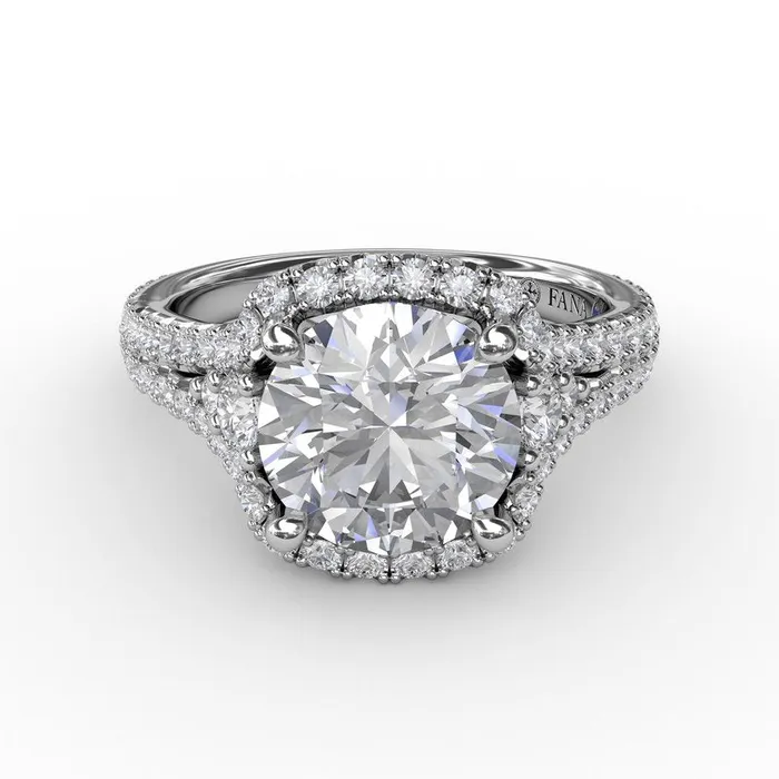 FANA Rings Cushion Halo Engagement Ring With Side Stones and DoubleRow Diamond Band FANA Rings Cushion Halo Engagement Ring With Side Stones and DoubleRow Diamond Band
