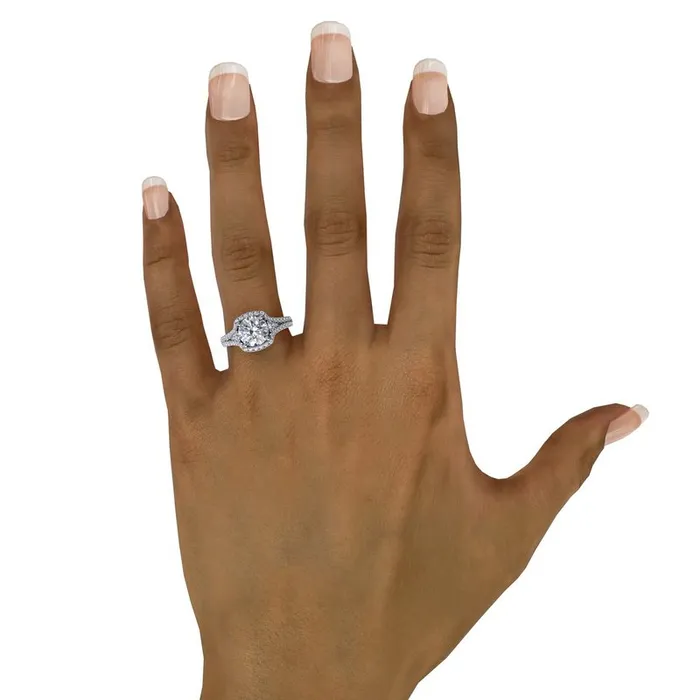 FANA Rings Cushion Halo Engagement Ring With Side Stones and DoubleRow Diamond Band FANA Rings Cushion Halo Engagement Ring With Side Stones and DoubleRow Diamond Band