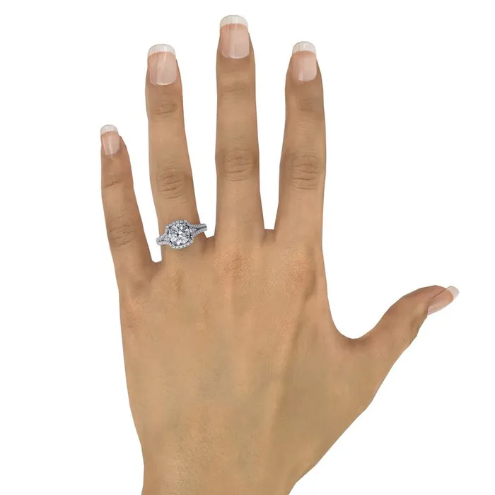 FANA Rings Cushion Halo Engagement Ring With Side Stones and DoubleRow Diamond Band FANA Rings Cushion Halo Engagement Ring With Side Stones and DoubleRow Diamond Band