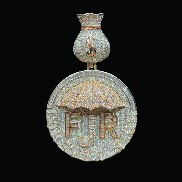 Forever Rich Necklaces Forever Rich Umbrella Money Bag Bail Iced Out Letter Diamond Pendant Necklace Forever Rich Necklaces Forever Rich Umbrella Money Bag Bail Iced Out Letter Diamond Pendant Necklace