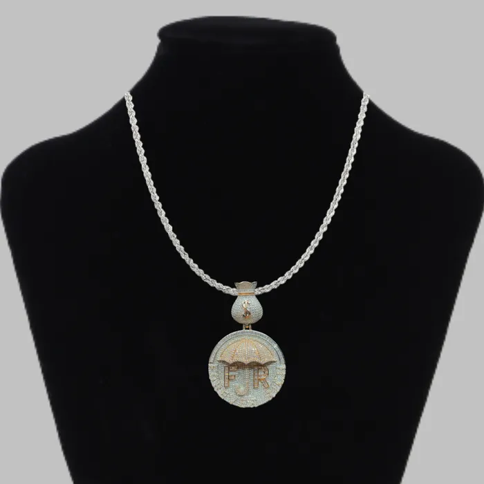 Forever Rich Necklaces Forever Rich Umbrella Money Bag Bail Iced Out Letter Diamond Pendant Necklace