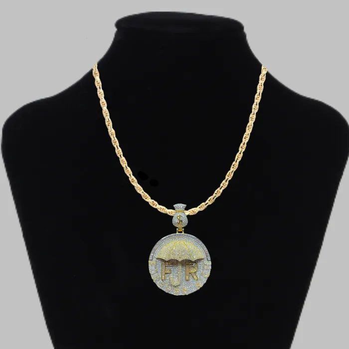 Forever Rich Necklaces Forever Rich Umbrella Money Bag Bail Iced Out Letter Diamond Pendant Necklace