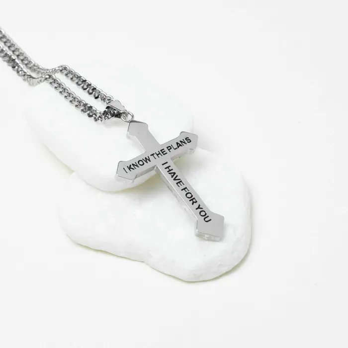 Forever Truth Necklaces I Know The Plans Mens Silver Cross Necklace