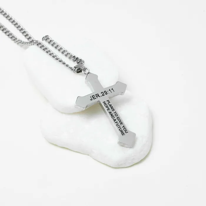 Forever Truth Necklaces I Know The Plans Mens Silver Cross Necklace