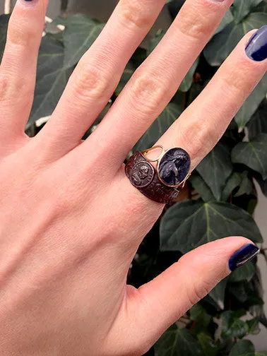 French Restoration Period Iron Mourning Ring Honoring Napoleon Bell Bird Antiques Rings