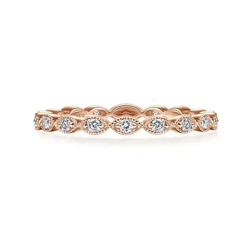 GABRIEL CO 14K Rose Gold Marquise Station Diamond Stackable Ring Rings