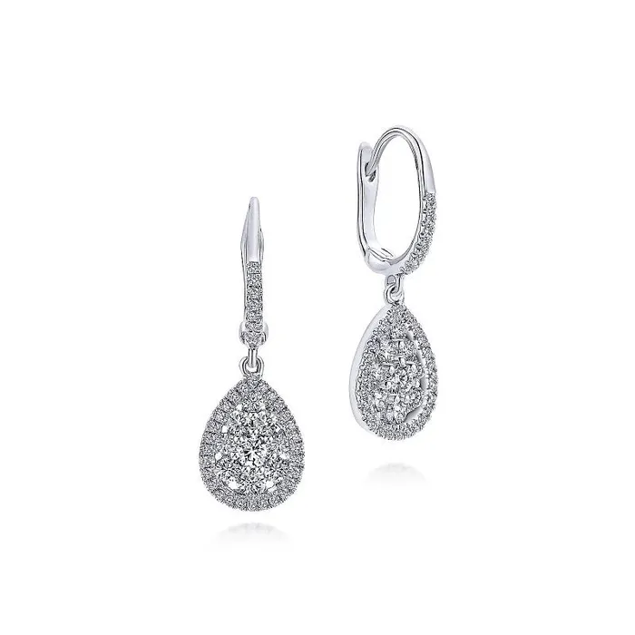GABRIEL CO 14K White Gold Cluster Diamond Teardrop Earrings Earrings
