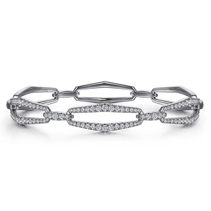 GABRIEL CO 14K White Gold Diamond Link Bangle Bracelet Bracelets