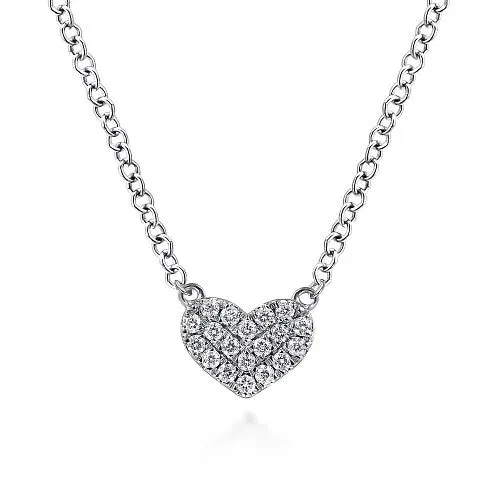 GABRIEL CO 14K White Gold Pave Diamond Pendant Heart Necklace Necklaces