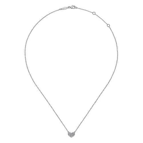 GABRIEL CO 14K White Gold Pave Diamond Pendant Heart Necklace Necklaces