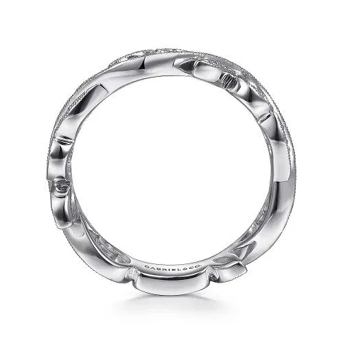 GABRIEL CO 14K White Gold Scrolling Floral Diamond Stackable Ring Rings