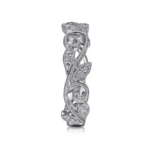 GABRIEL CO 14K White Gold Scrolling Floral Diamond Stackable Ring Rings