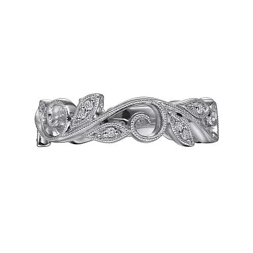 GABRIEL CO 14K White Gold Scrolling Floral Diamond Stackable Ring Rings