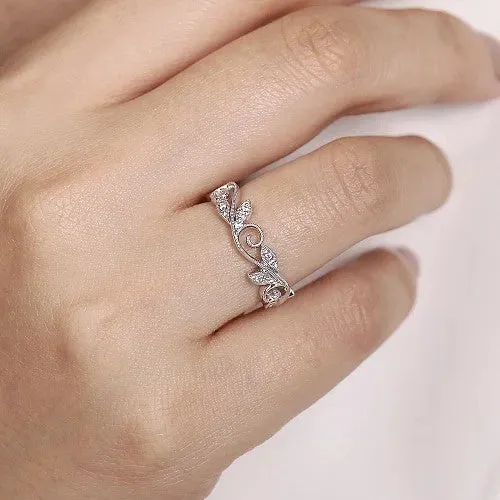 GABRIEL CO 14K White Gold Scrolling Floral Diamond Stackable Ring Rings