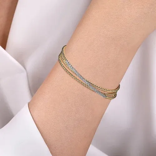 GABRIEL CO 14K WhiteYellow Gold Bujukan Diamond Criss Cross Bangle Bracelets GABRIEL CO 14K WhiteYellow Gold Bujukan Diamond Criss Cross Bangle Bracelets