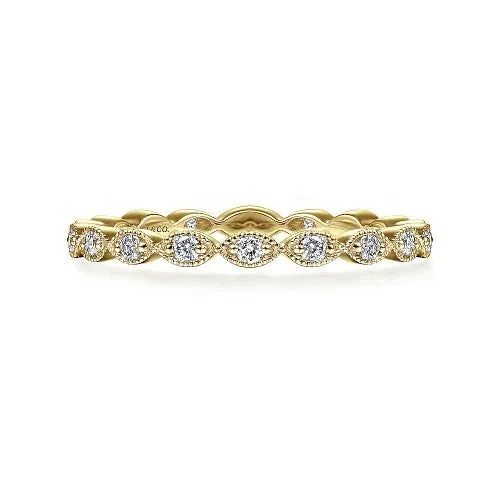GABRIEL CO 14K Yellow Gold Marquise Station Diamond Stackable Ring Rings