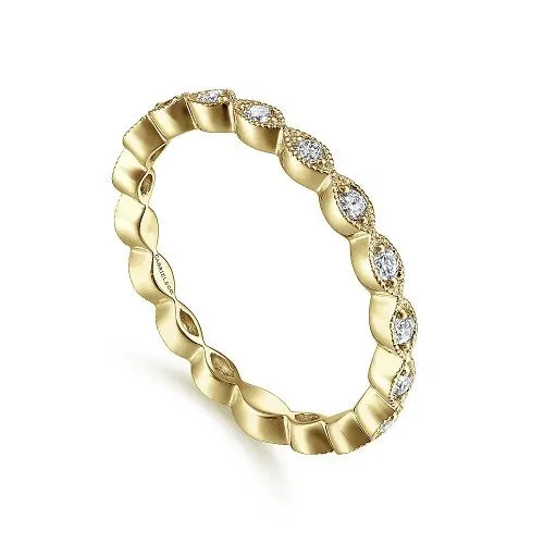 GABRIEL CO 14K Yellow Gold Marquise Station Diamond Stackable Ring Rings