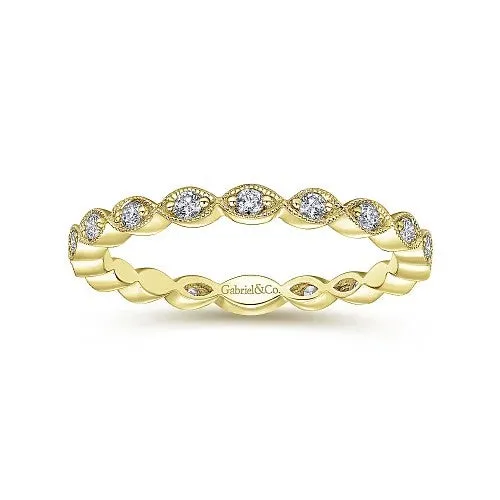 GABRIEL CO 14K Yellow Gold Marquise Station Diamond Stackable Ring Rings
