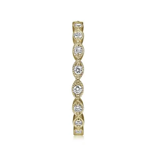 GABRIEL CO 14K Yellow Gold Marquise Station Diamond Stackable Ring Rings