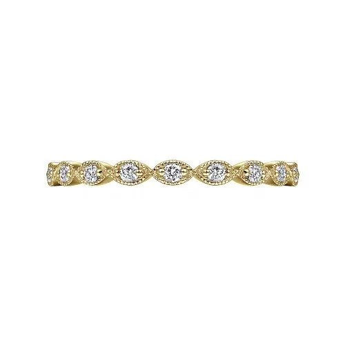GABRIEL CO 14K Yellow Gold Marquise Station Diamond Stackable Ring Rings