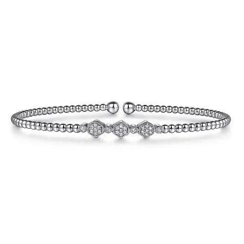 GABRIEL CO Bracelets 14K White Gold Bujukan Bead and Hexagon 013cttw Cluster Diamond Bangle