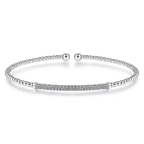 GABRIEL CO Bracelets 14K White Gold Bujukan Split Cuff Bracelet with Diamond Pave Bar GABRIEL CO Bracelets 14K White Gold Bujukan Split Cuff Bracelet with Diamond Pave Bar