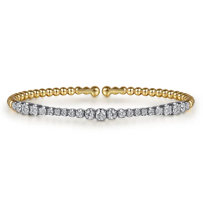 GABRIEL CO Bracelets 14K White Yellow Gold Bujukan Beads and Graduating Diamond Split Bangle Bracelet GABRIEL CO Bracelets 14K White Yellow Gold Bujukan Beads and Graduating Diamond Split Bangle Bracelet
