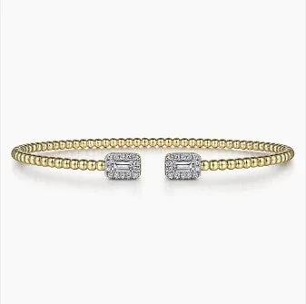 GABRIEL CO Bracelets 14K Yellow Gold Bujukan Open Cuff Bracelet with Diamond Baguettes GABRIEL CO Bracelets 14K Yellow Gold Bujukan Open Cuff Bracelet with Diamond Baguettes