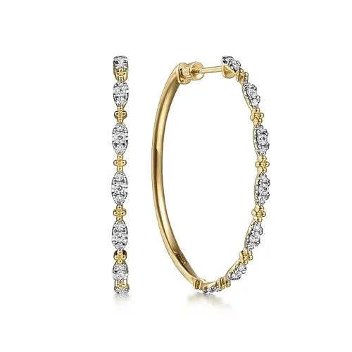 GABRIEL CO Earrings 14K Yellow Gold 40mm Diamond Station Intricate Hoop Earrings GABRIEL CO Earrings 14K Yellow Gold 40mm Diamond Station Intricate Hoop Earrings