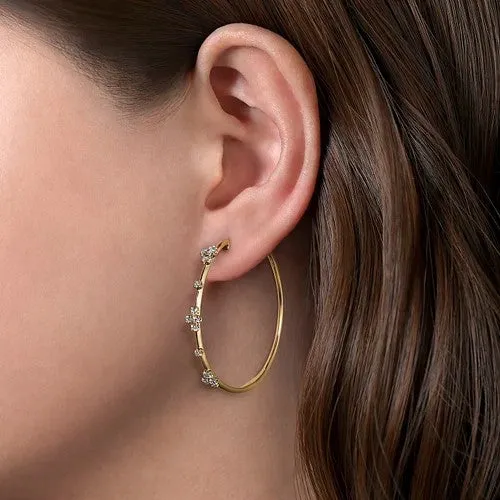 GABRIEL CO Earrings 14K Yellow Gold Prong Set 40mm Round Classic Diamond Hoop Earrings GABRIEL CO Earrings 14K Yellow Gold Prong Set 40mm Round Classic Diamond Hoop Earrings