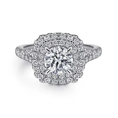 GABRIEL CO Lexie 14k White Gold Cushion Double Halo Round Diamond Engagement Ring Rings GABRIEL CO Lexie 14k White Gold Cushion Double Halo Round Diamond Engagement Ring Rings