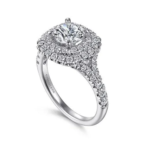 GABRIEL CO Lexie 14k White Gold Cushion Double Halo Round Diamond Engagement Ring Rings GABRIEL CO Lexie 14k White Gold Cushion Double Halo Round Diamond Engagement Ring Rings