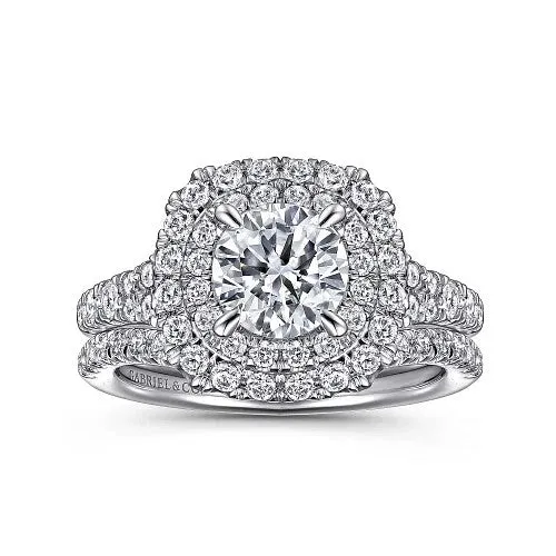 GABRIEL CO Lexie 14k White Gold Cushion Double Halo Round Diamond Engagement Ring Rings GABRIEL CO Lexie 14k White Gold Cushion Double Halo Round Diamond Engagement Ring Rings