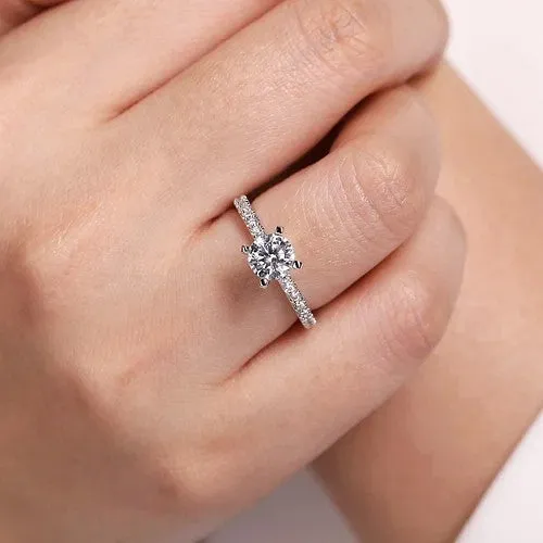 GABRIEL CO Logan 14K White Gold Round Diamond Engagement Ring Rings