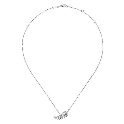 GABRIEL CO Necklaces 14K White Gold Diamond Leaf Pendant Necklace