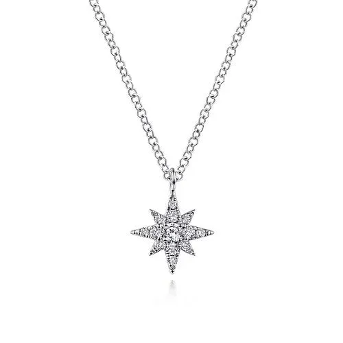 GABRIEL CO Necklaces 14K White Gold Diamond Pave Starburst Pendant Necklace