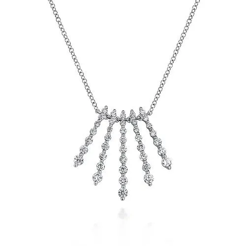 GABRIEL CO Necklaces 14K White Gold Graduating Diamond Bar Fan Necklace