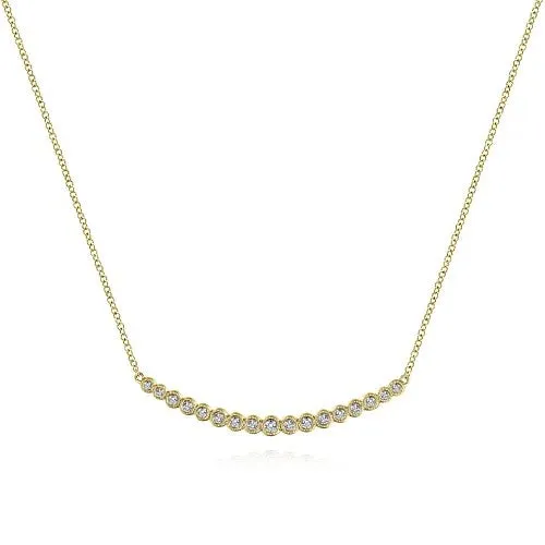 GABRIEL CO Necklaces 14K Yellow Gold Curved Diamond Bar Necklace