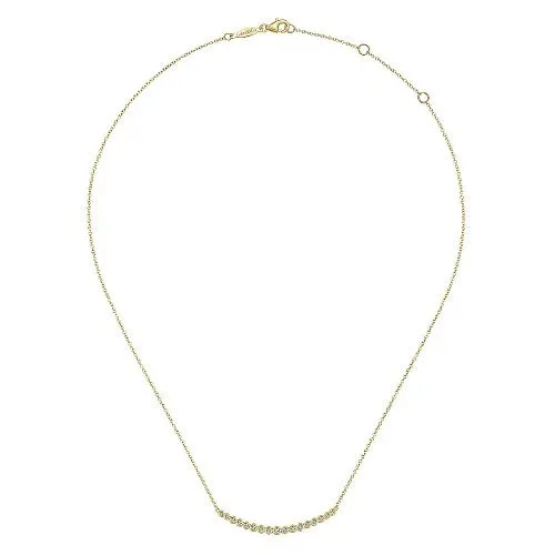 GABRIEL CO Necklaces 14K Yellow Gold Curved Diamond Bar Necklace