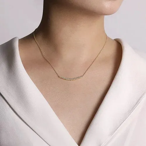 GABRIEL CO Necklaces 14K Yellow Gold Curved Diamond Bar Necklace