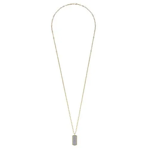 GABRIEL CO Necklaces 14K Yellow Gold Diamond Pave Dog Tag Pendant Hollow Chain Necklace