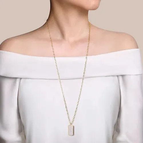 GABRIEL CO Necklaces 14K Yellow Gold Diamond Pave Dog Tag Pendant Hollow Chain Necklace