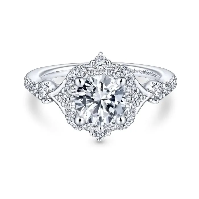 GABRIEL CO Rings 14K White Gold Diamond Four Point Diamond Halo Semi Mount Engagement Ring GABRIEL CO Rings 14K White Gold Diamond Four Point Diamond Halo Semi Mount Engagement Ring