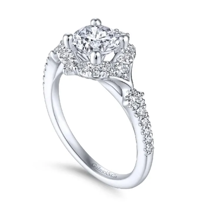 GABRIEL CO Rings 14K White Gold Diamond Four Point Diamond Halo Semi Mount Engagement Ring GABRIEL CO Rings 14K White Gold Diamond Four Point Diamond Halo Semi Mount Engagement Ring