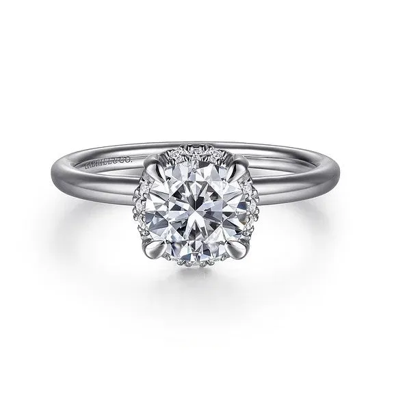 GABRIEL CO Rings 14K White Gold Round Hidden Halo Diamond Engagement Ring Setting Only GABRIEL CO Rings 14K White Gold Round Hidden Halo Diamond Engagement Ring Setting Only